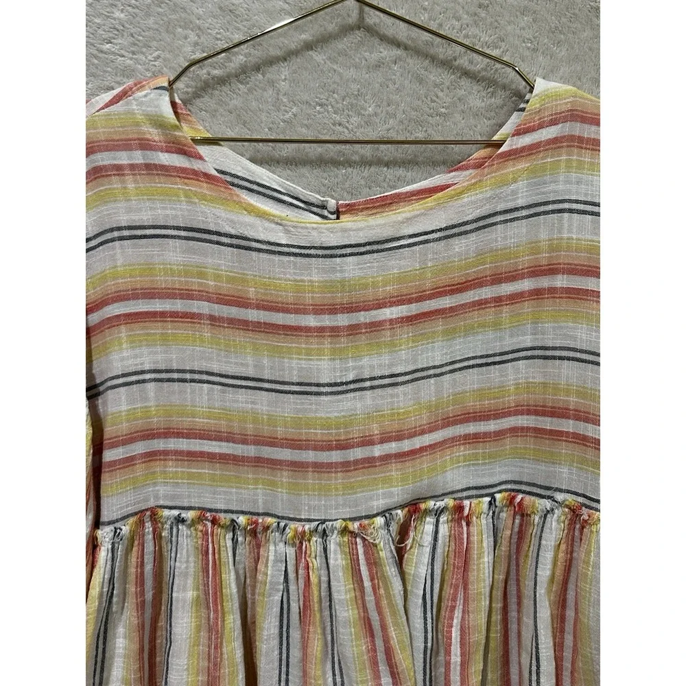 Free People‎ Summer Nights Striped Tunic Dress Size M Raw Edge Multicolor Beach